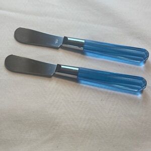 VINTAGE 1950’s Stanley Roberts City Lights pattern 6” Blue Faceted Spreaders